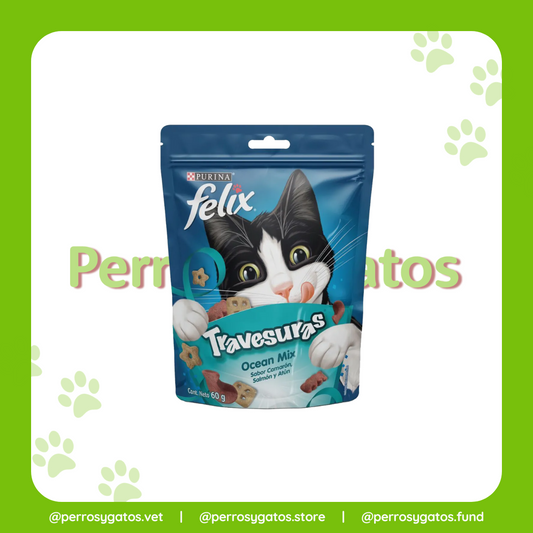 Snack Para Gatos Travesuras Sabor a Camarón, Salmón Y Atún 60 Gr | Felix