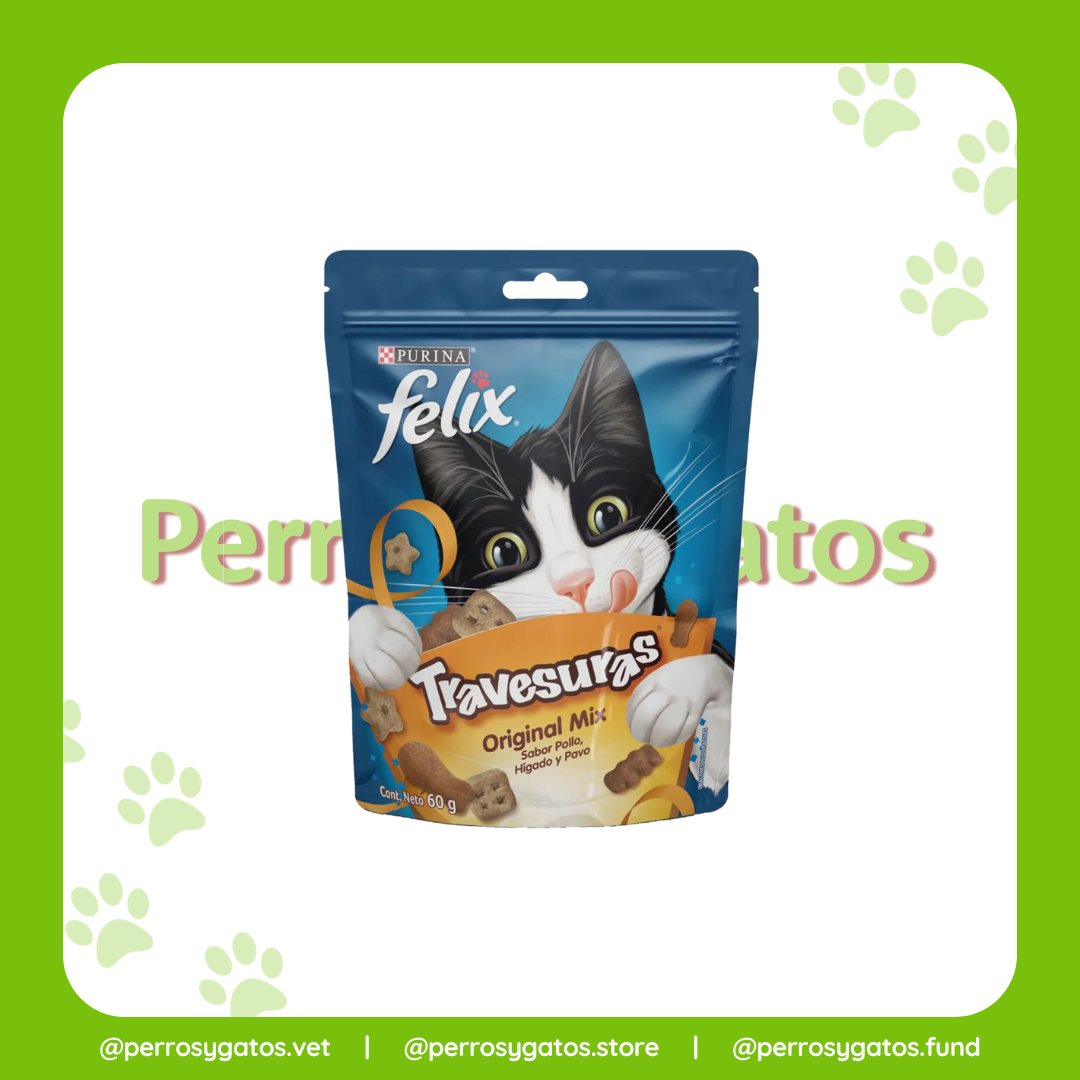 Snack Para Gatos Travesuras Sabor a Pollo, Hígado Y Pavo 60 Gr | Felix